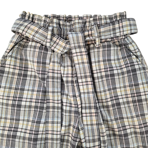 SO Plaid Paperbag Elastic Waist Belted Pants | Size Junior's Small Academia - Picture 2 of 9